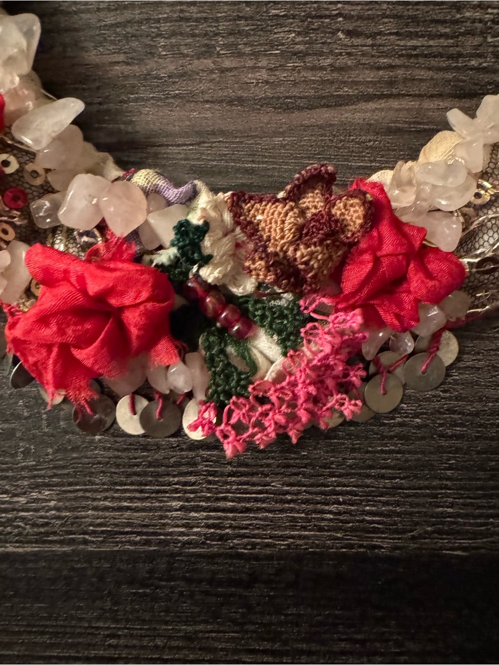 Handmade Bohemian Red Floral Statement Necklace - Picture 3 of 4